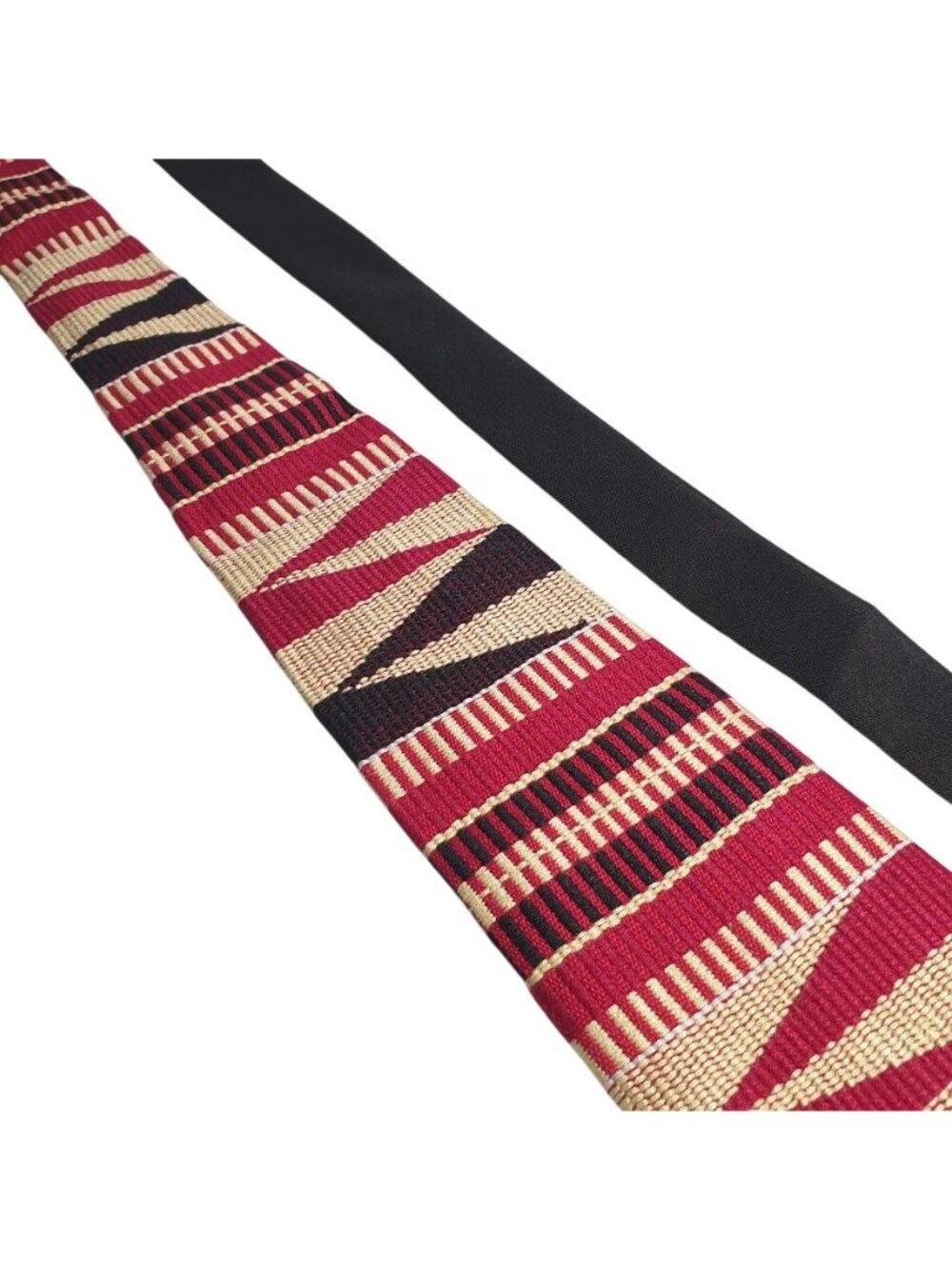 Red Beige Black Striped Men Tie Set Handmade Woven Pattern Neckties Vintage Gift - Picture 2 of 5